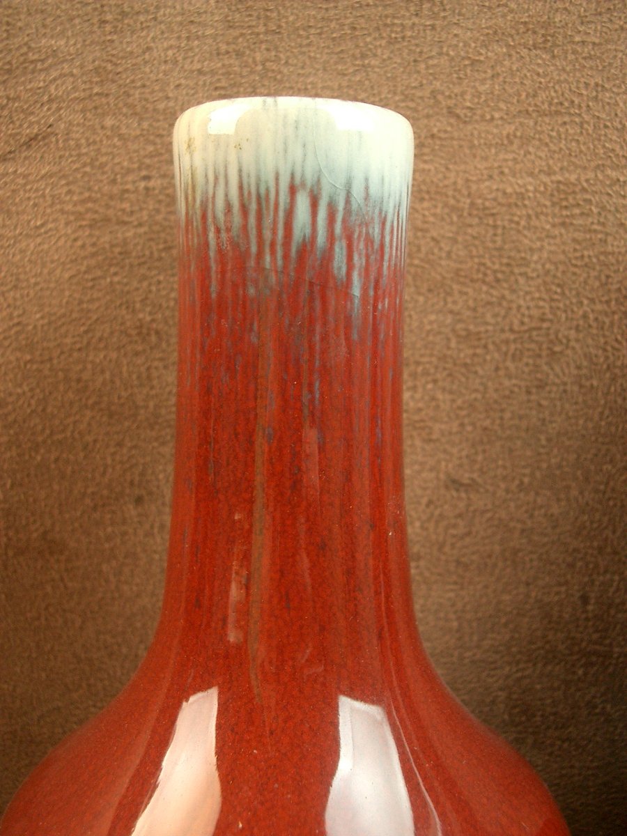 Pair Of Oxblood Red Ceramic Vases Signed Pol Chambost-photo-1