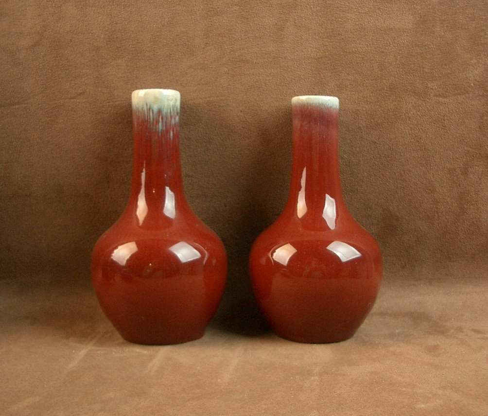 Pair Of Oxblood Red Ceramic Vases Signed Pol Chambost