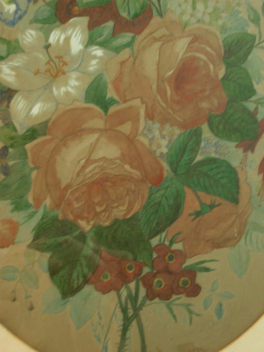 Paire d'aquarelles naturalistes du XIXe siècle , Fleurs, Bouquet des champs et des jardins-photo-4