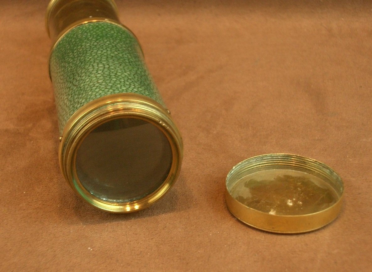 Brass And Shagreen Spyglass Signed George Opticien Quay De Conty In Paris Circa 1760-1780-photo-5