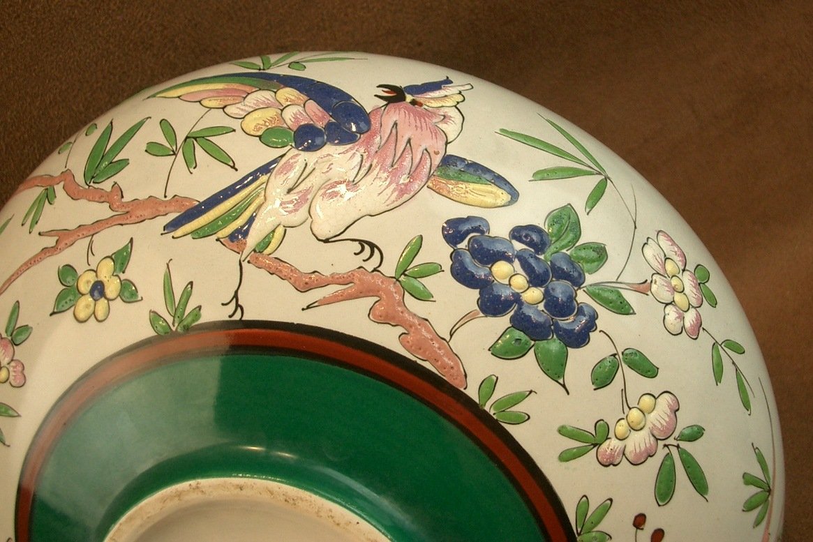 Creil Montereau Earthenware Vase Decorated With Japanese-style Enamels And Parrots, 19th Century -photo-3