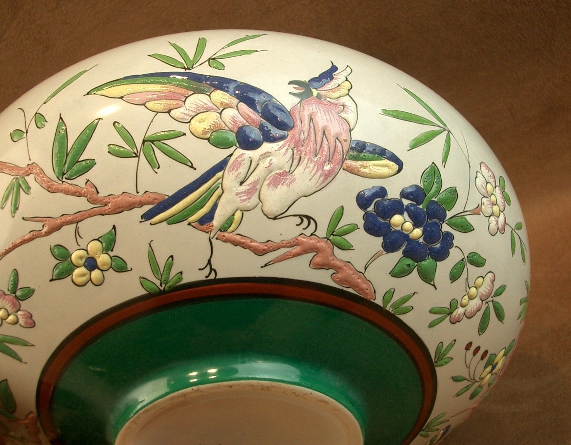 Creil Montereau Earthenware Vase Decorated With Japanese-style Enamels And Parrots, 19th Century -photo-4