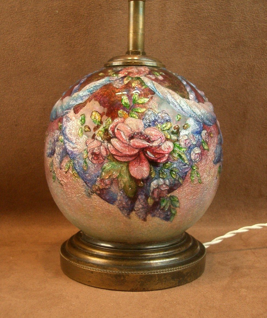 Lampe boule en émail de Limoges par Camille Fauré -photo-2
