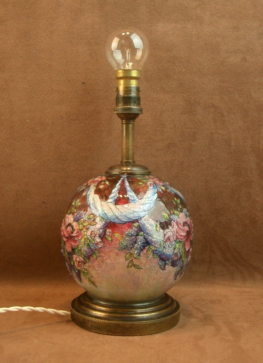Lampe boule en émail de Limoges par Camille Fauré -photo-4