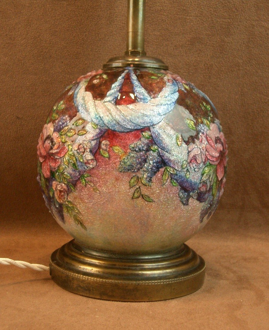 Lampe boule en émail de Limoges par Camille Fauré -photo-1