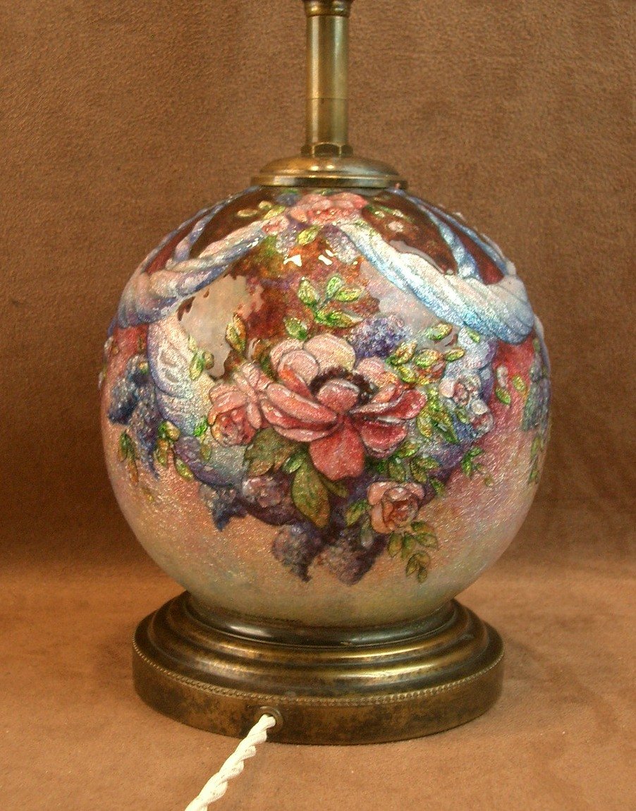 Lampe boule en émail de Limoges par Camille Fauré -photo-2