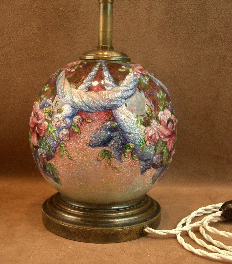 Lampe boule en émail de Limoges par Camille Fauré -photo-5