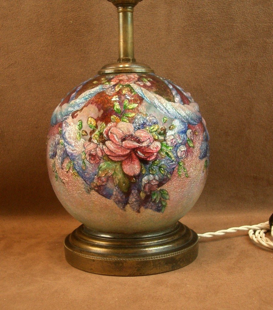 Lampe boule en émail de Limoges par Camille Fauré -photo-6