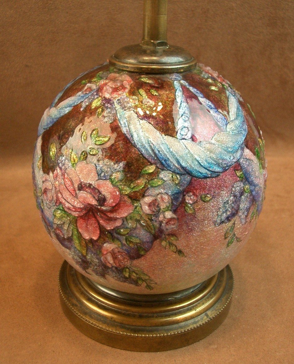 Lampe boule en émail de Limoges par Camille Fauré -photo-8