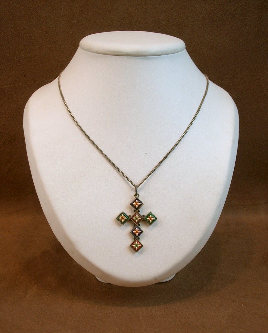Antique Cross Pendant In Vermeil And Bresse Enamels-photo-2