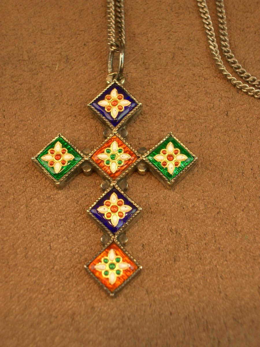 Antique Cross Pendant In Vermeil And Bresse Enamels-photo-4