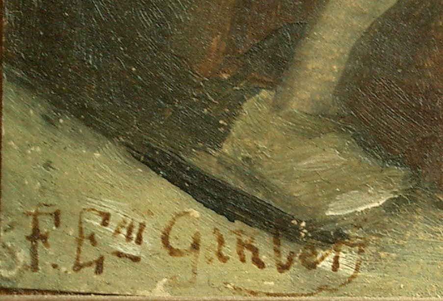 Small 19th Century Painting By Felix Emile Garbet, Sculpture Lesson-photo-5