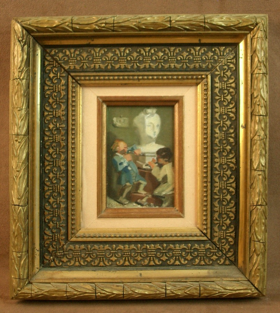 Small 19th Century Painting By Felix Emile Garbet, Sculpture Lesson