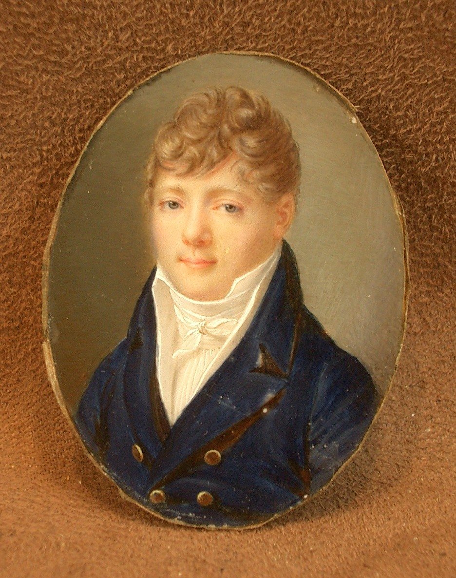 Peinture miniature portrait d'homme du début du XIXe siècle-photo-3