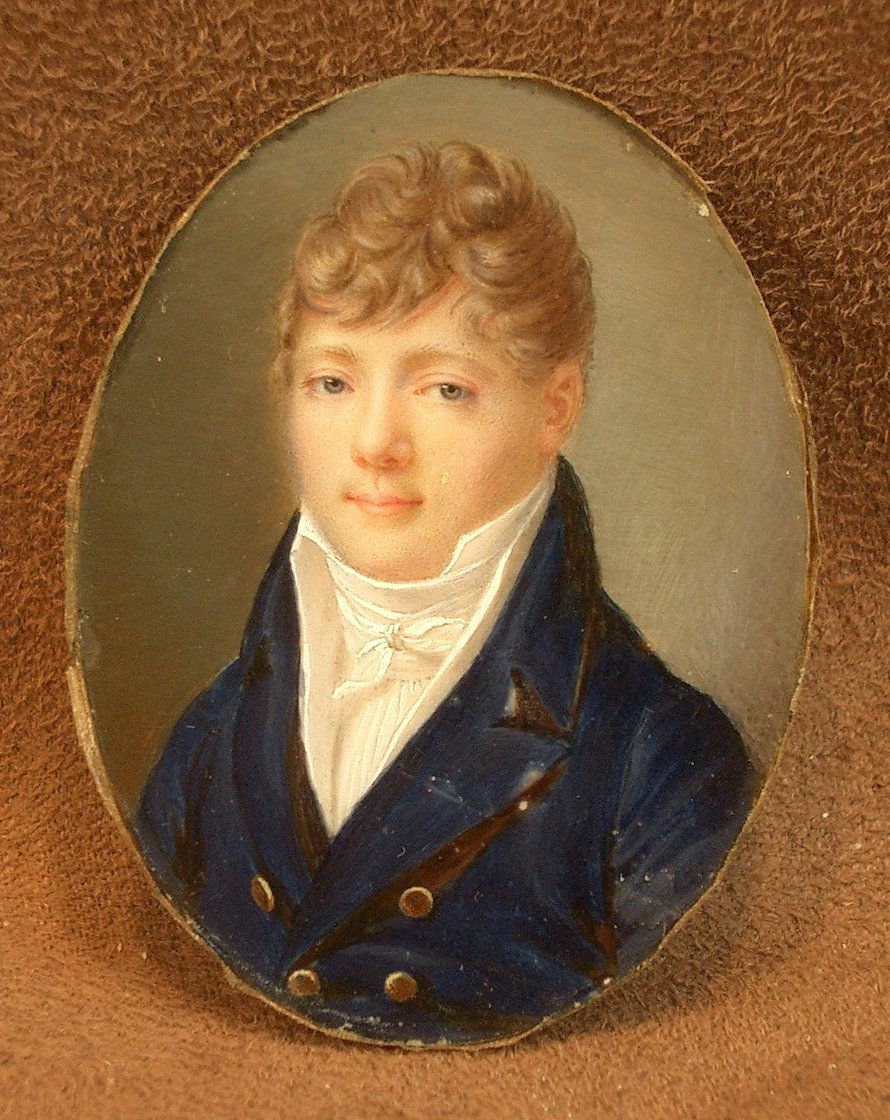 Peinture miniature portrait d'homme du début du XIXe siècle-photo-1