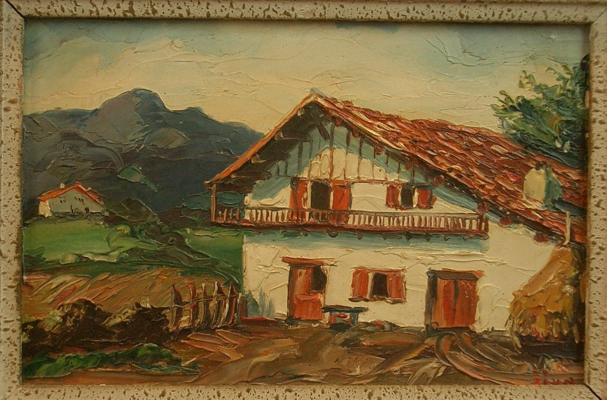 Oil Painting / Panel Signed Jiva The Basque Country Towards Ascain-photo-2
