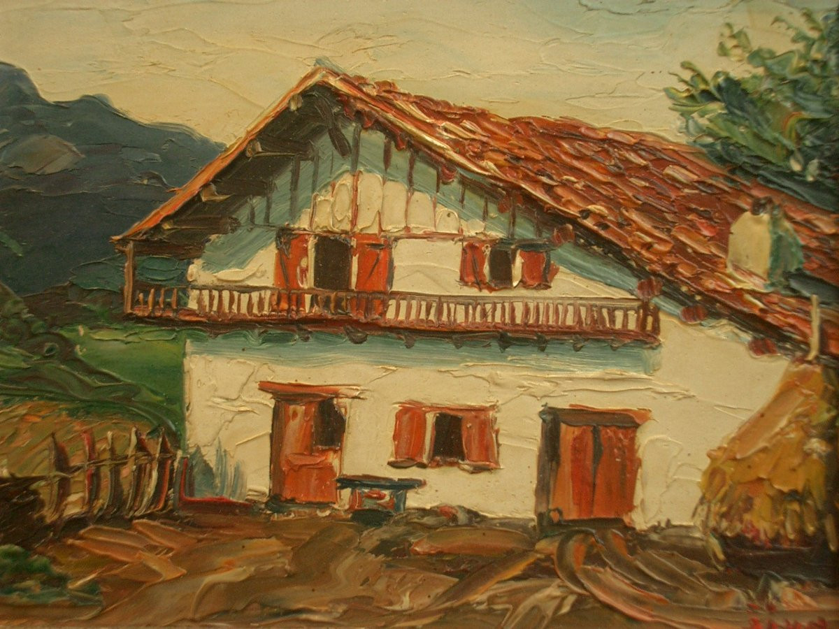 Oil Painting / Panel Signed Jiva The Basque Country Towards Ascain-photo-4