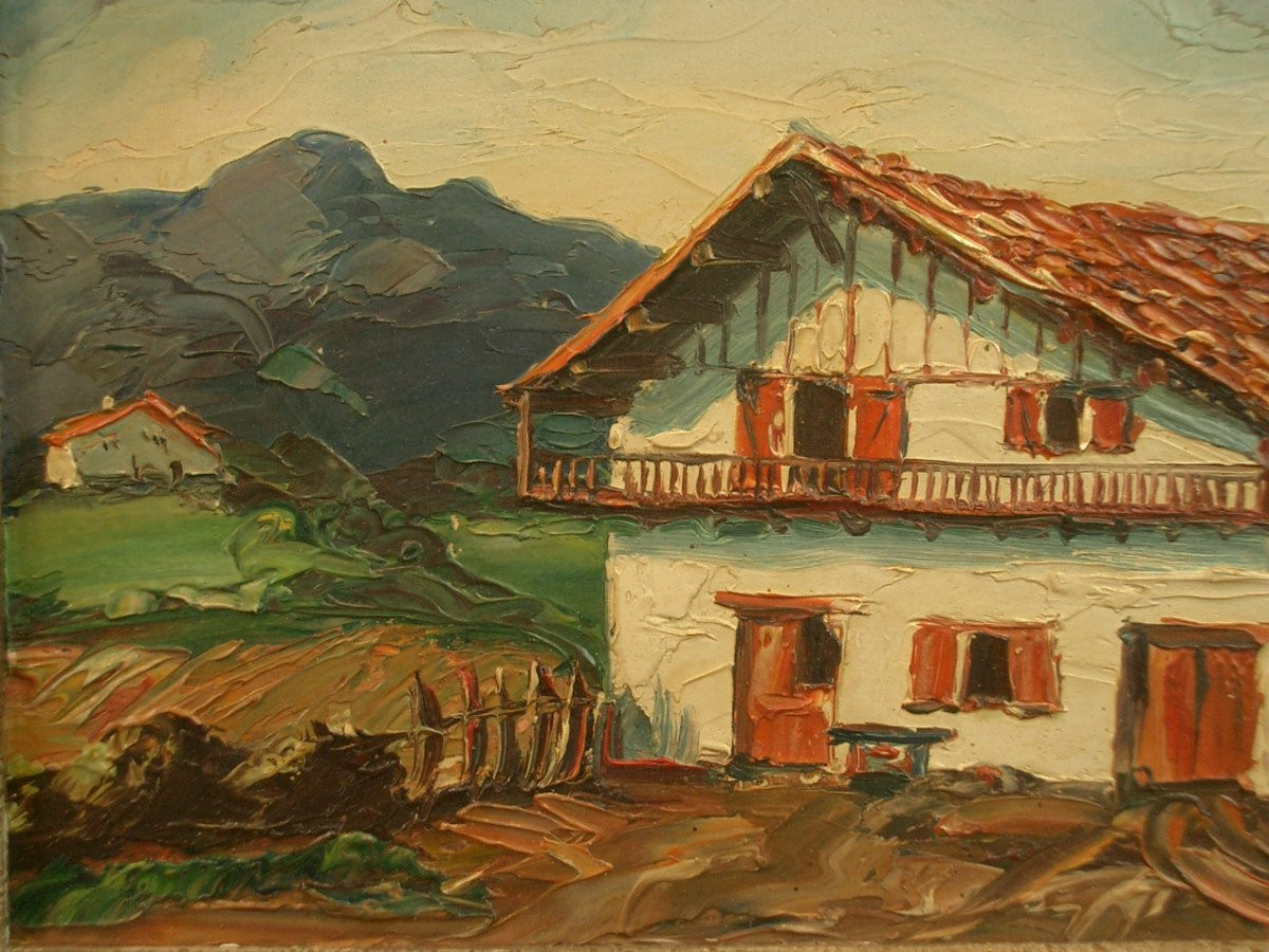 Oil Painting / Panel Signed Jiva The Basque Country Towards Ascain-photo-1