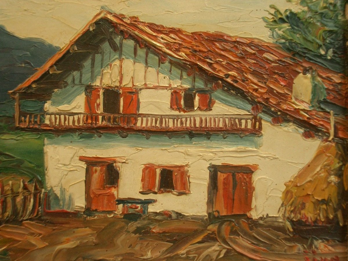 Oil Painting / Panel Signed Jiva The Basque Country Towards Ascain-photo-2