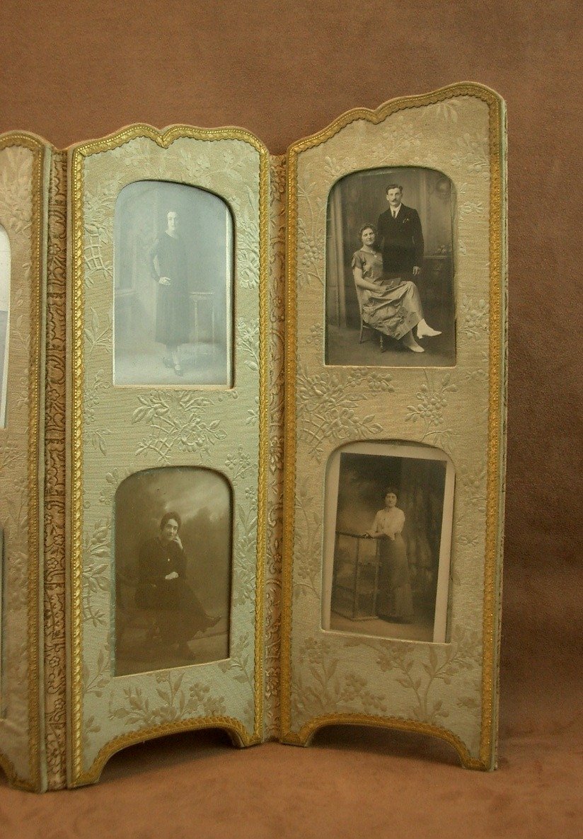 Bel ancien petit Paravent en tissu formant porte-photo -photo-3