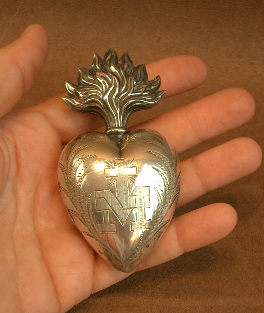 Reliquaire Ex Voto Coeur de Marie en Argent massif -photo-2
