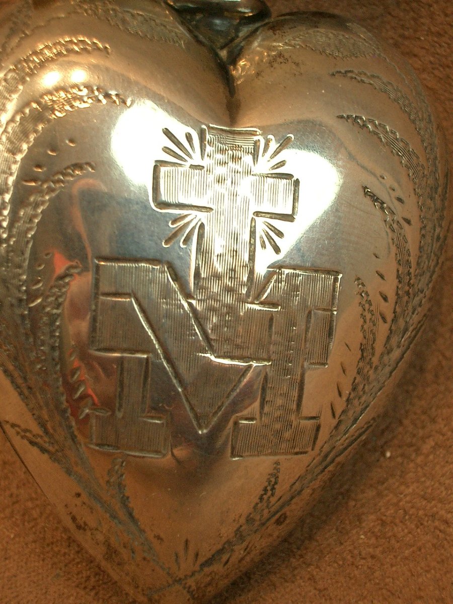 Reliquaire Ex Voto Coeur de Marie en Argent massif -photo-3