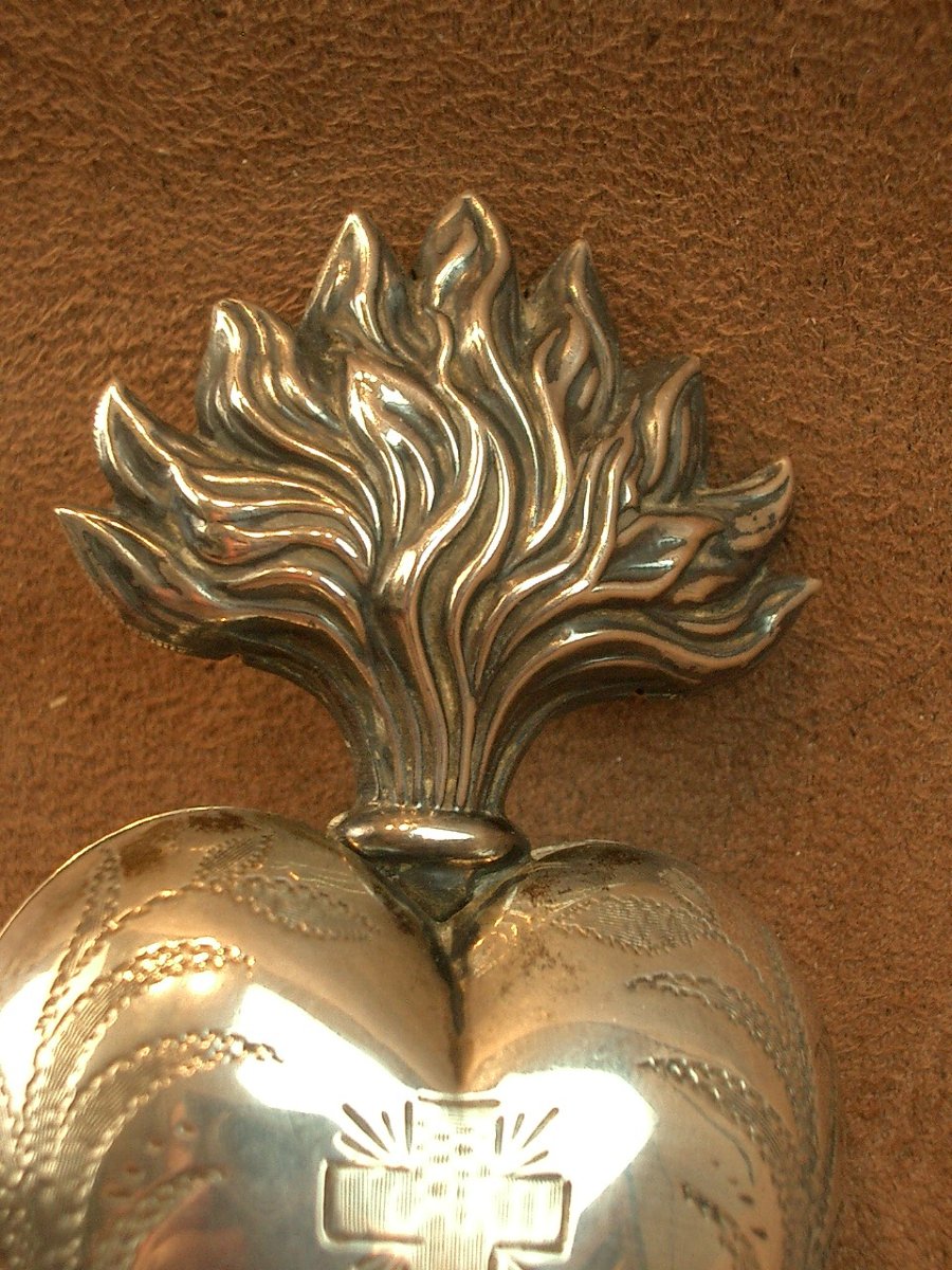 Reliquaire Ex Voto Coeur de Marie en Argent massif -photo-4