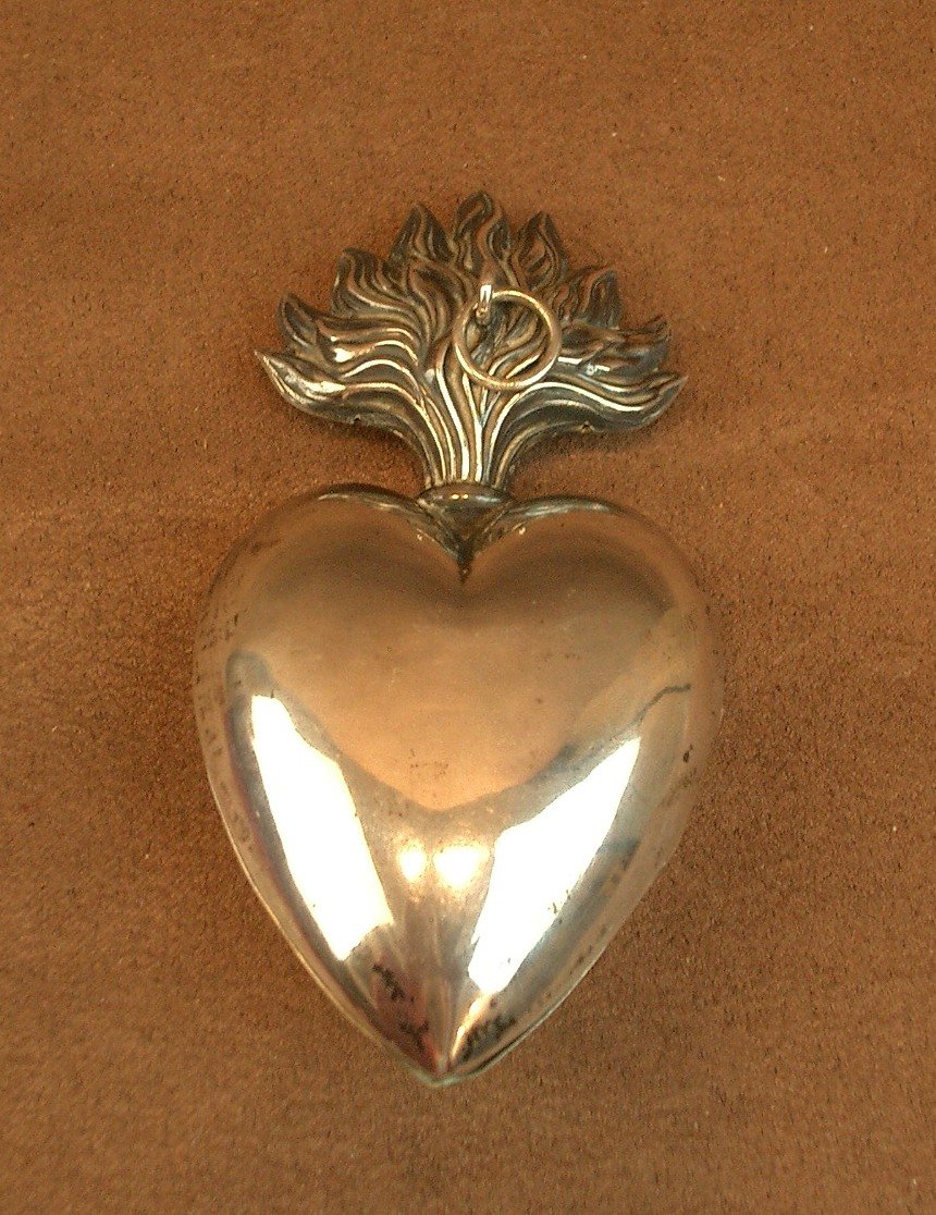 Reliquaire Ex Voto Coeur de Marie en Argent massif -photo-2