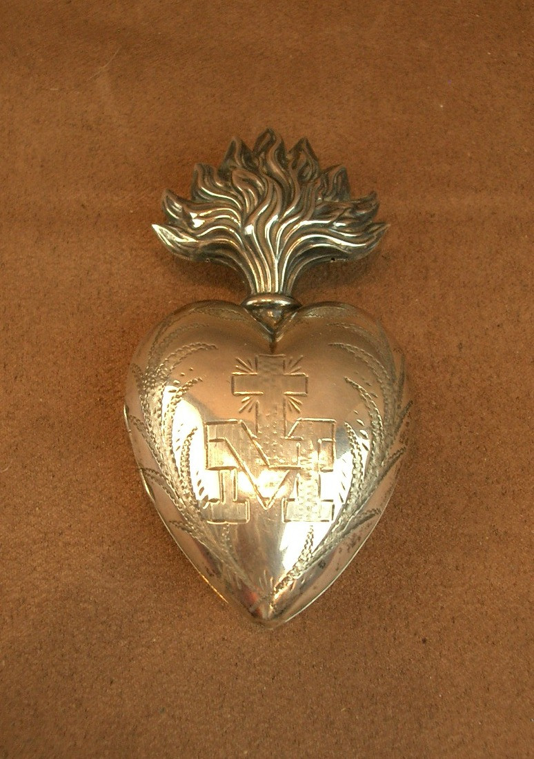 Reliquaire Ex Voto Coeur de Marie en Argent massif 
