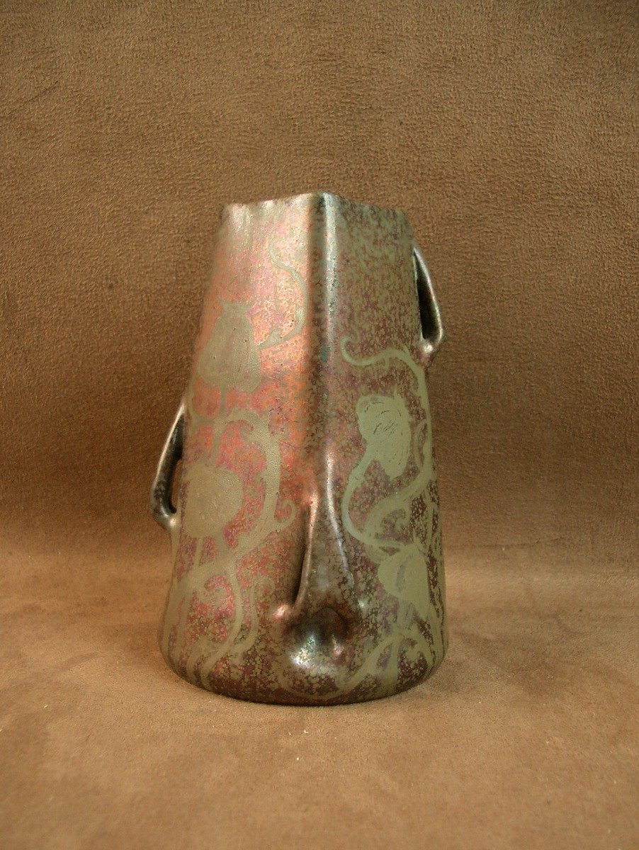 Art Nouveau Vase In Iridescent Ceramic With Thistle Decoration Golfe Juan Am Clément Massier ?-photo-2