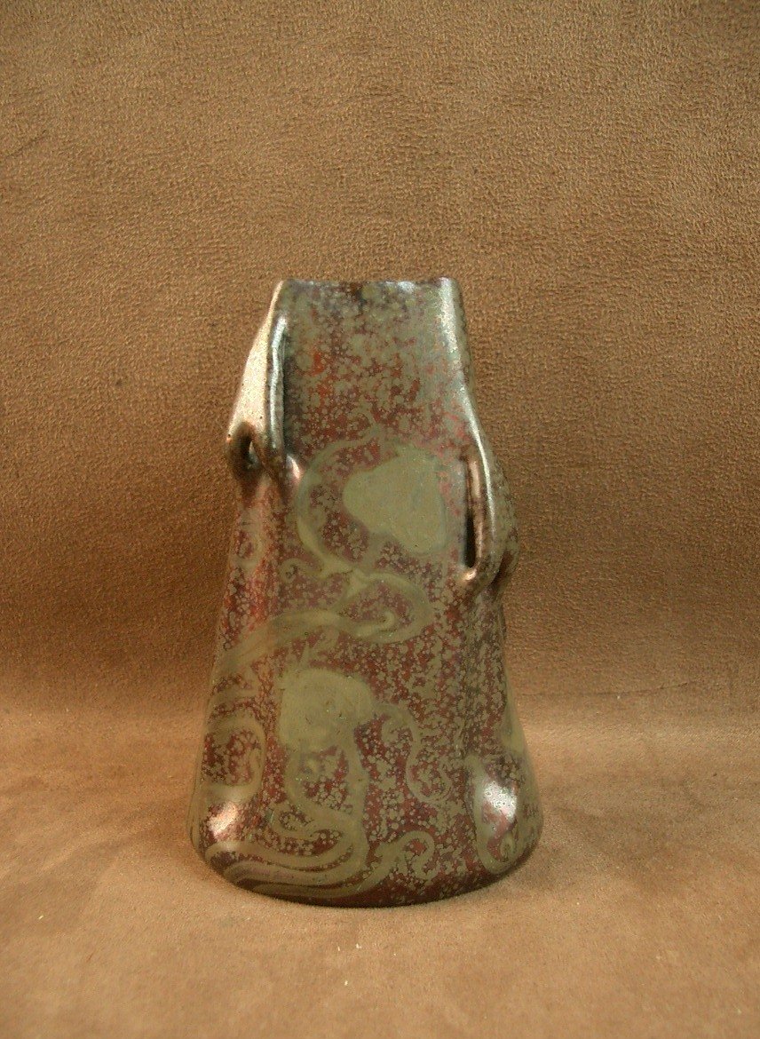 Art Nouveau Vase In Iridescent Ceramic With Thistle Decoration Golfe Juan Am Clément Massier ?-photo-1