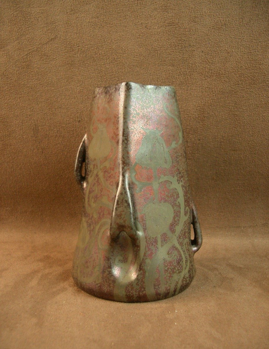 Art Nouveau Vase In Iridescent Ceramic With Thistle Decoration Golfe Juan Am Clément Massier ?-photo-4
