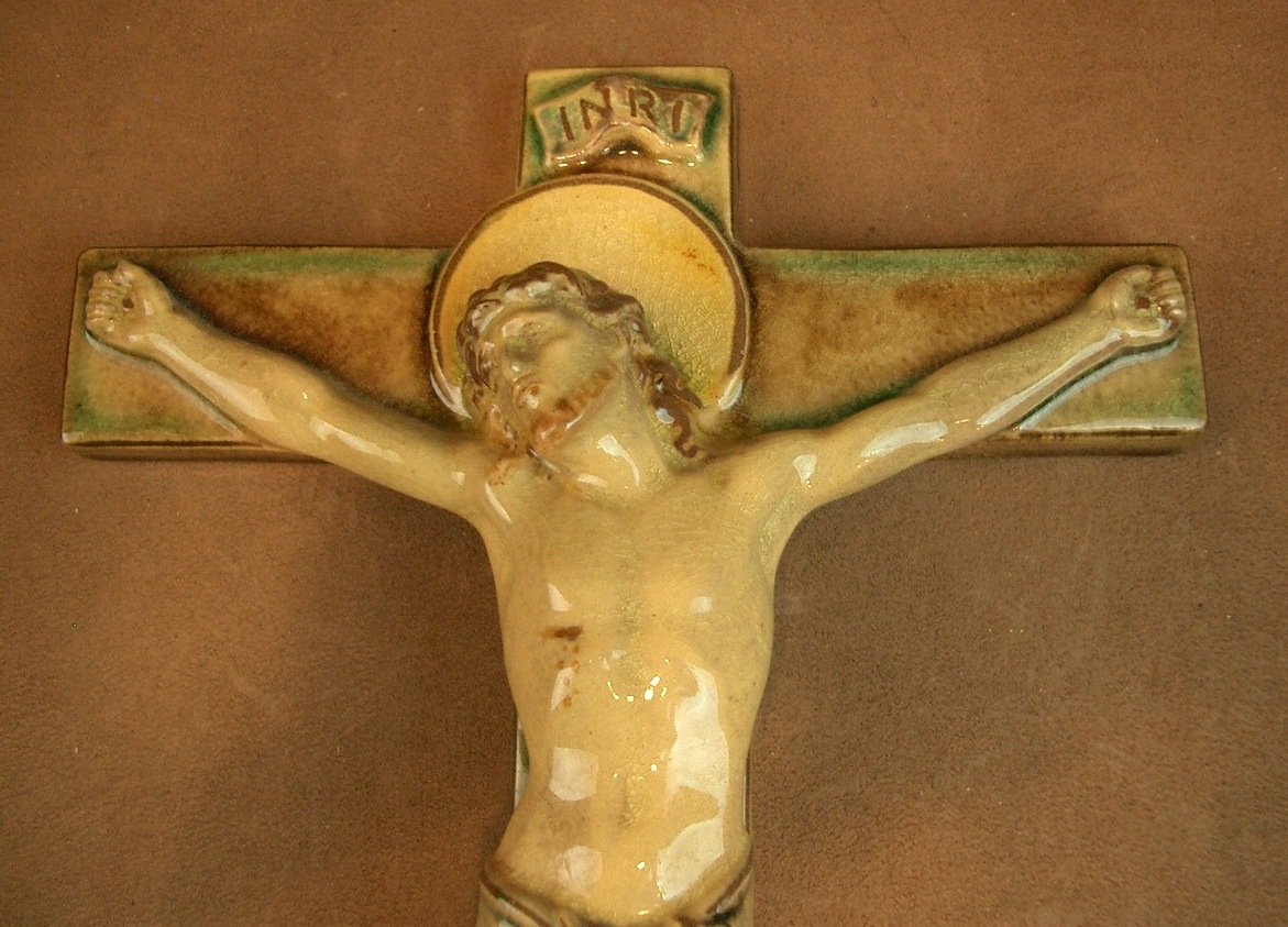 Crucifix In Karlsruhe Ceramic Majolica -photo-3
