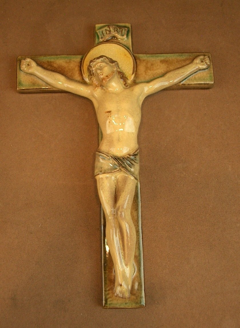 Crucifix In Karlsruhe Ceramic Majolica -photo-5