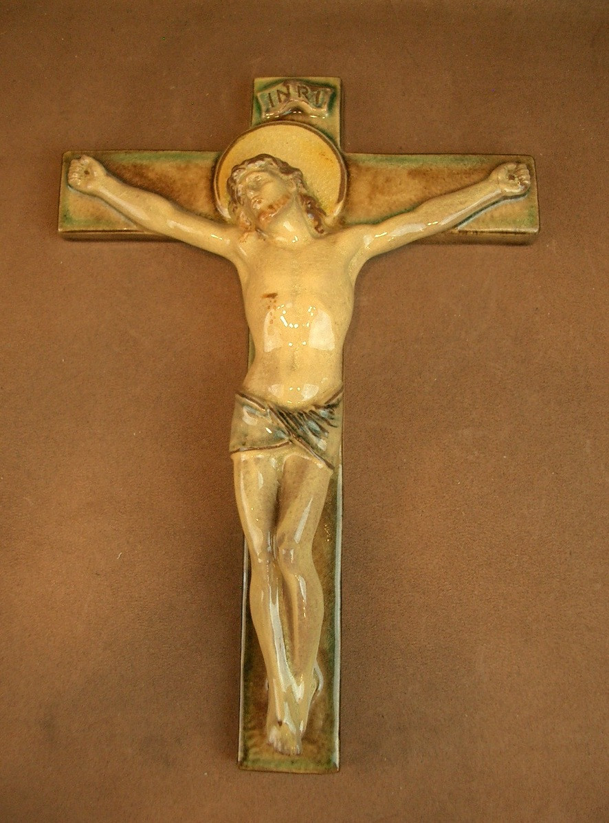 Crucifix In Karlsruhe Ceramic Majolica 