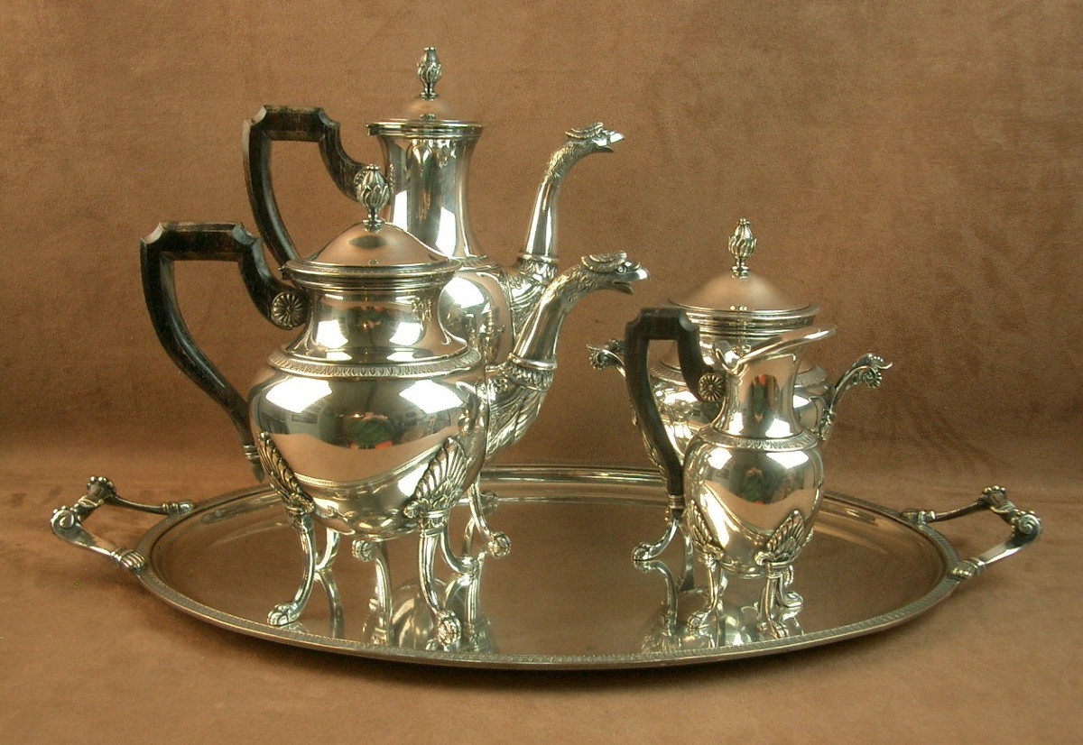Empire Style 5-piece Silver-plated Coffee And Tea Service, Late 19th Century 