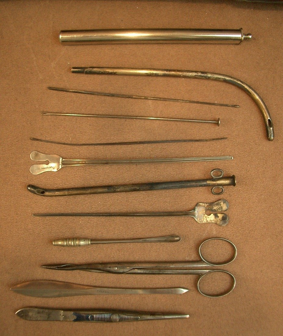 Antique Surgical Kit With Instruments In Their 19th Century Black Morocco Case -photo-5