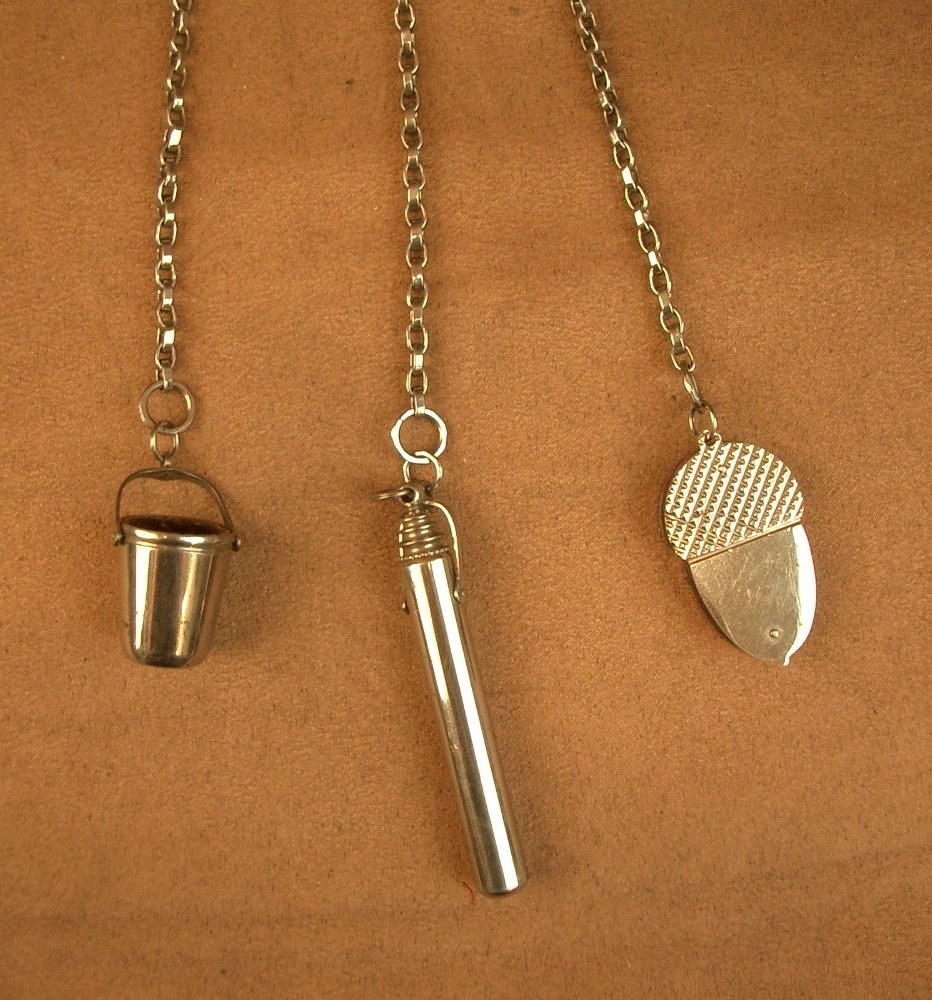 Antique Steel Chatelaine, "berlin Iron", 19th Century Seamstress's Kit -photo-2