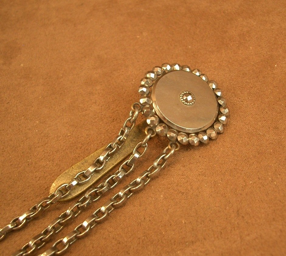 Antique Steel Chatelaine, "berlin Iron", 19th Century Seamstress's Kit -photo-4