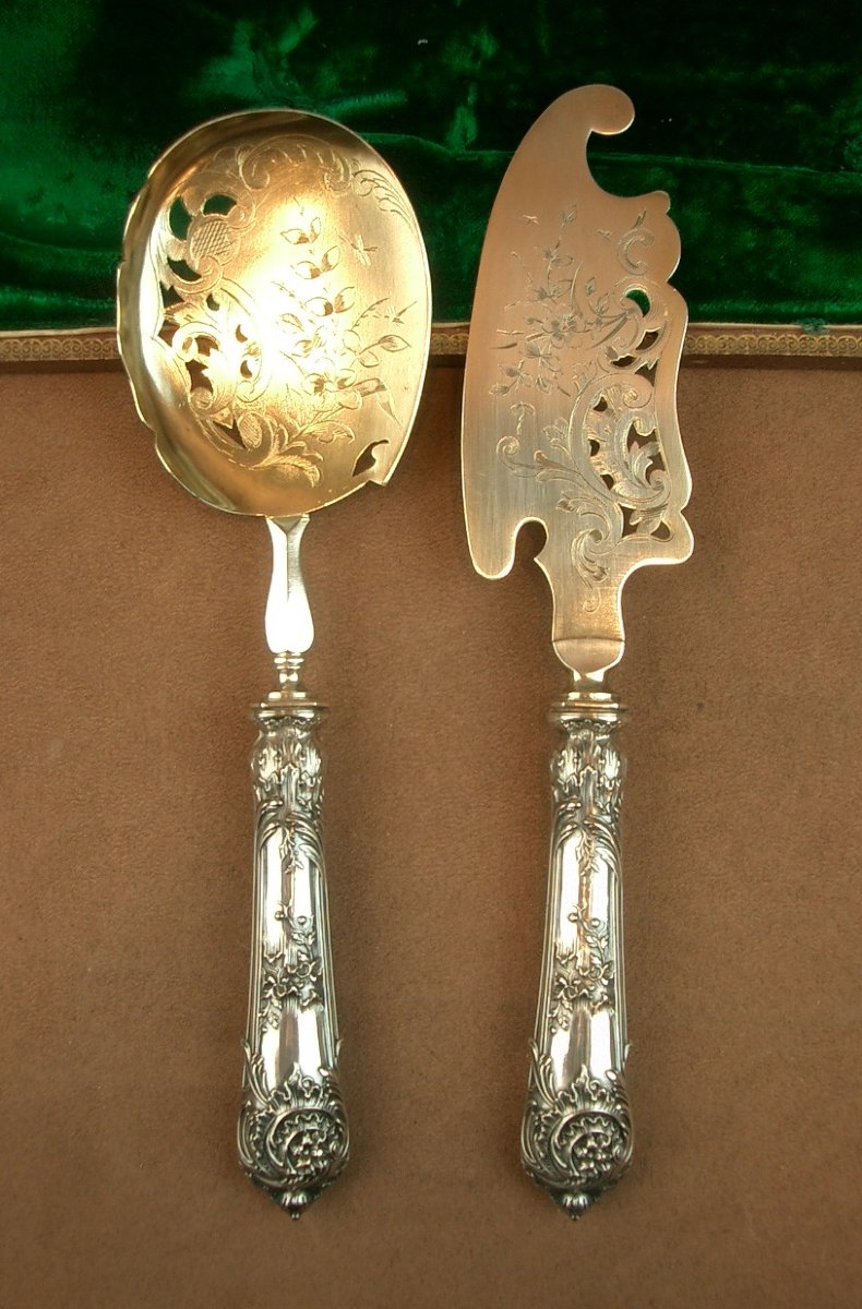 Couvert de service à glace Art Nouveau en argent et métal doré Orfèvre Louis Coignet -photo-3