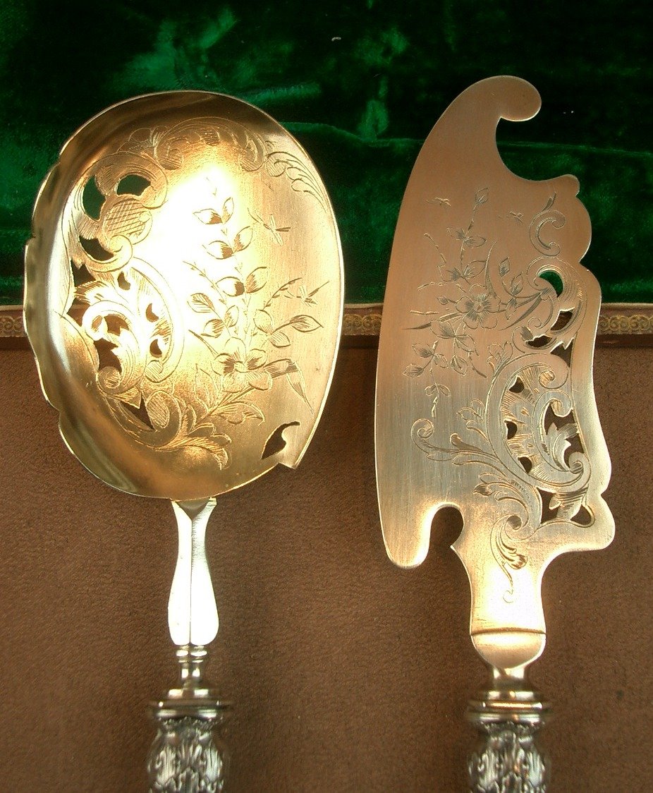 Couvert de service à glace Art Nouveau en argent et métal doré Orfèvre Louis Coignet -photo-4