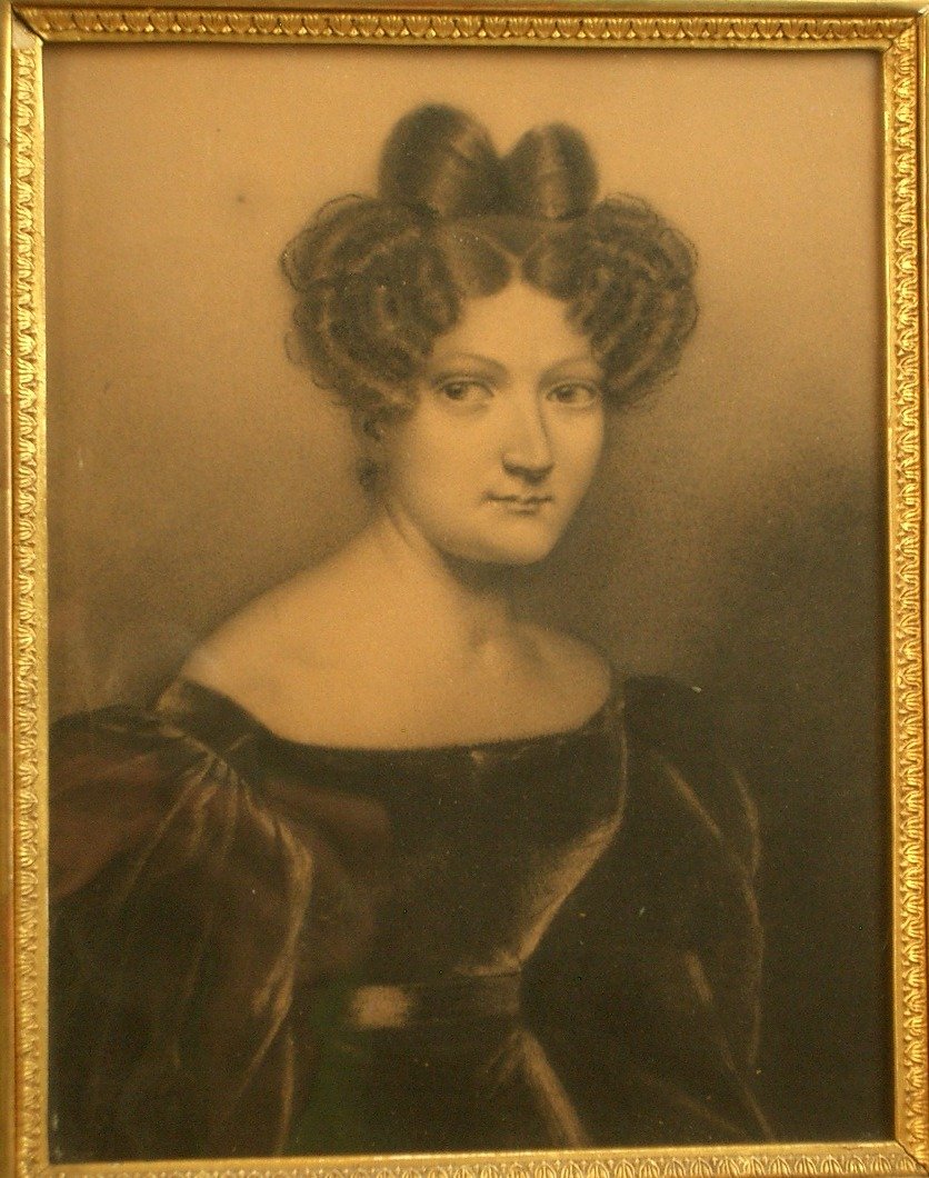 Dessin au fusain Portrait de Dame du début du XIXe siècle -photo-2