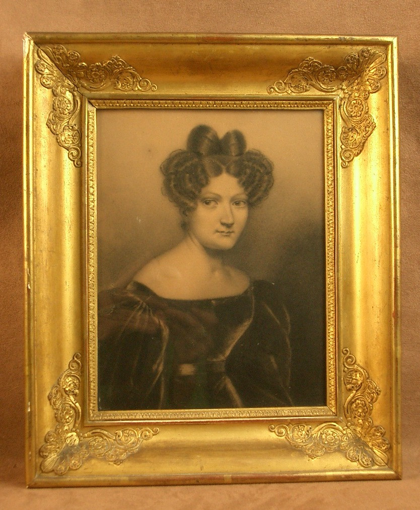 Dessin au fusain Portrait de Dame du début du XIXe siècle 
