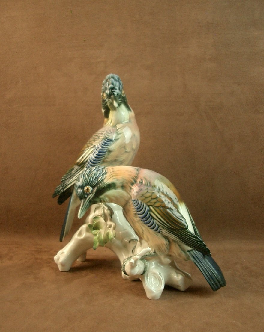 Important Saxon Porcelain Group By Karl Ens, Pair Of Jays-photo-2