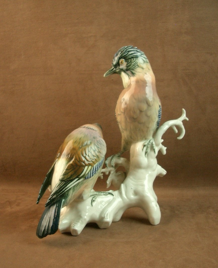 Important Saxon Porcelain Group By Karl Ens, Pair Of Jays-photo-3