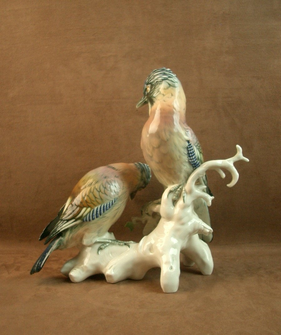 Important Saxon Porcelain Group By Karl Ens, Pair Of Jays-photo-4