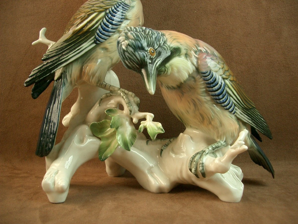 Important Saxon Porcelain Group By Karl Ens, Pair Of Jays-photo-5