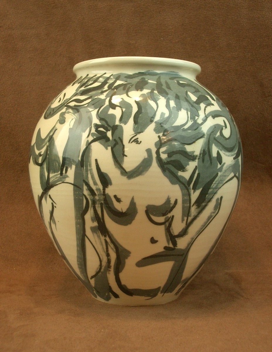 Vase en céramique à décor de femmes Signé Bocca Rossa et Marc Piano-photo-1