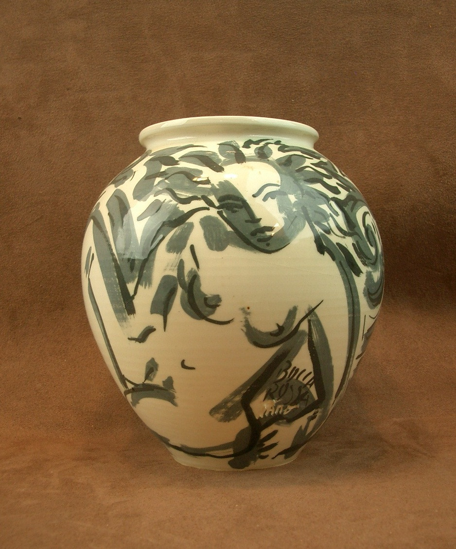 Vase en céramique à décor de femmes Signé Bocca Rossa et Marc Piano