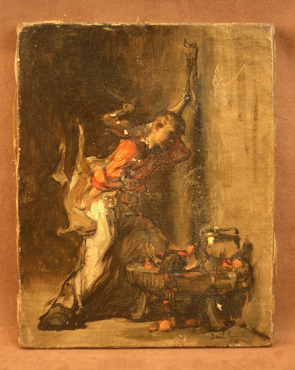 19th-century Oil On Canvas, Chiaroscuro, The Little Cook By Joseph Bail 1862-1921 